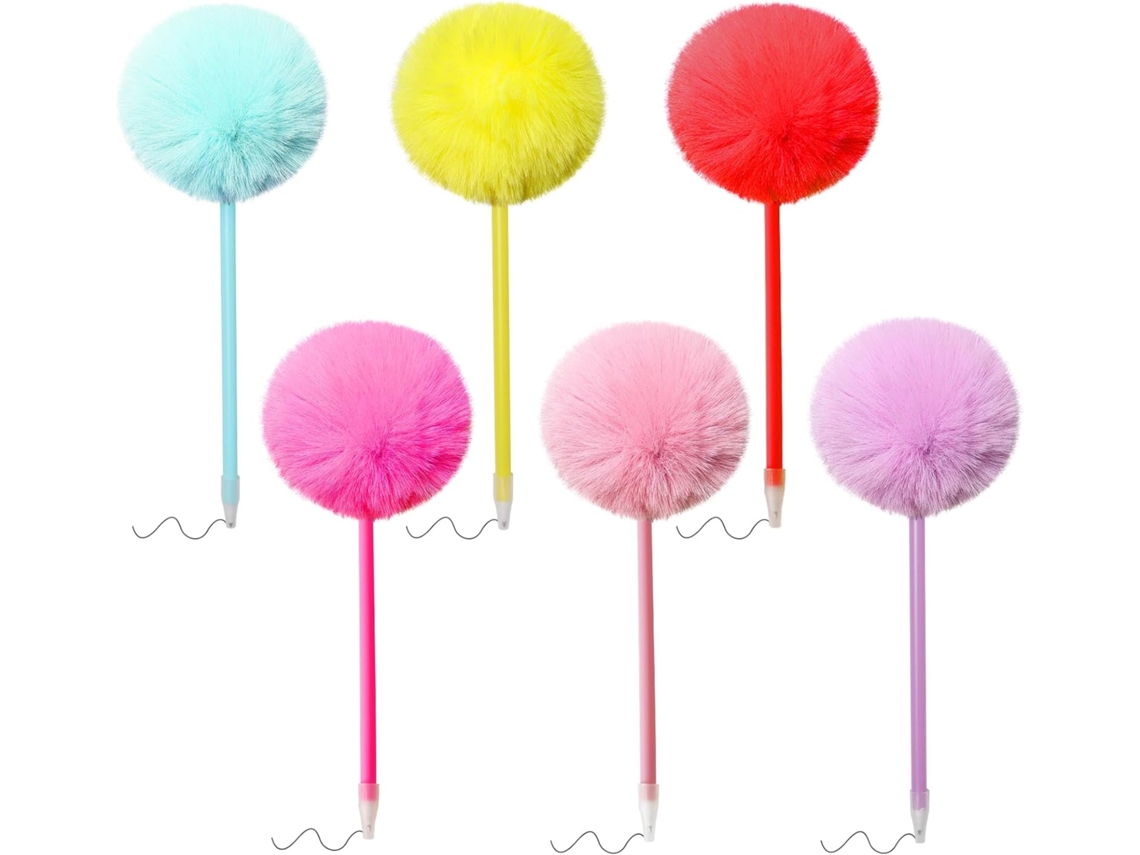 Canetas Esferográficas Com Pompons, Pacote 6, Fofinhas, Fofas, Para