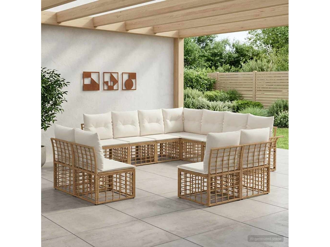 Vidaxl Conjunto De Sofás Para Exterior 11 Pcs Natural E Branco Creme