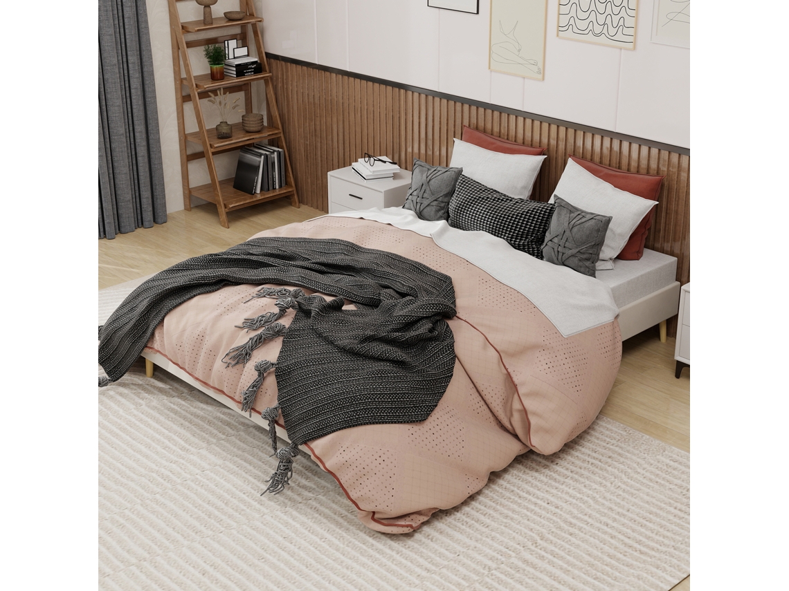 Estrutura Minimalista 160x200 Veludo Bege Cama Baixa
