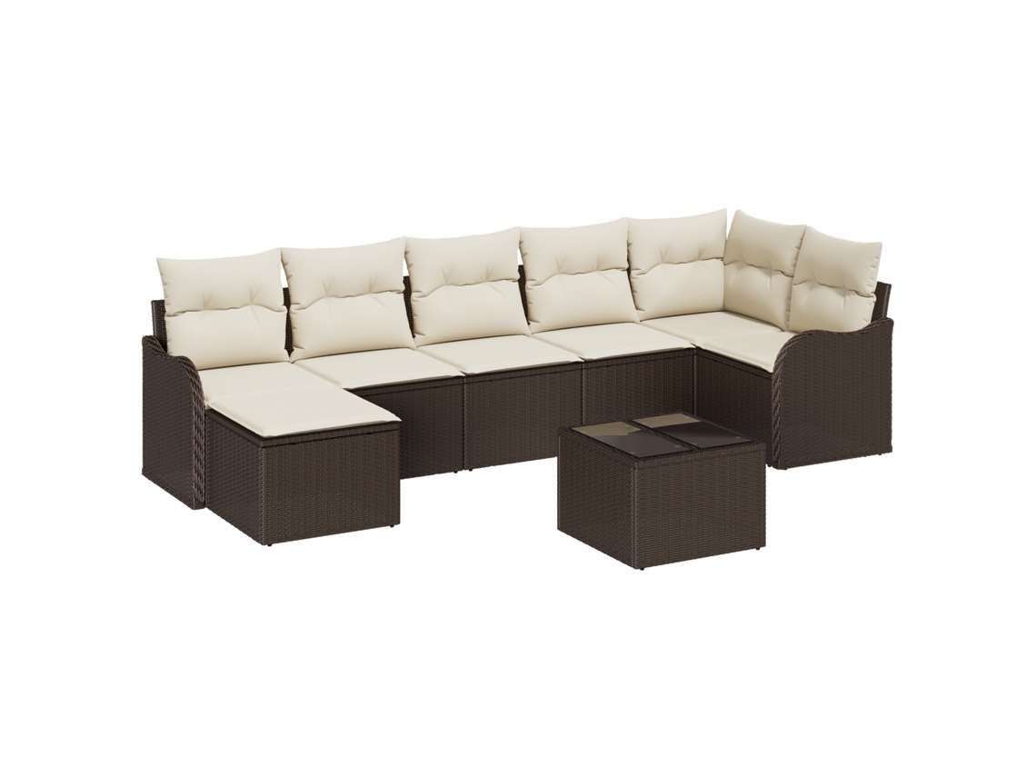 Conjunto 7 Conjunto De Sofá De Jardim Vidaxl Castanho Vime Pe (55 X 55 X 37 Cm)