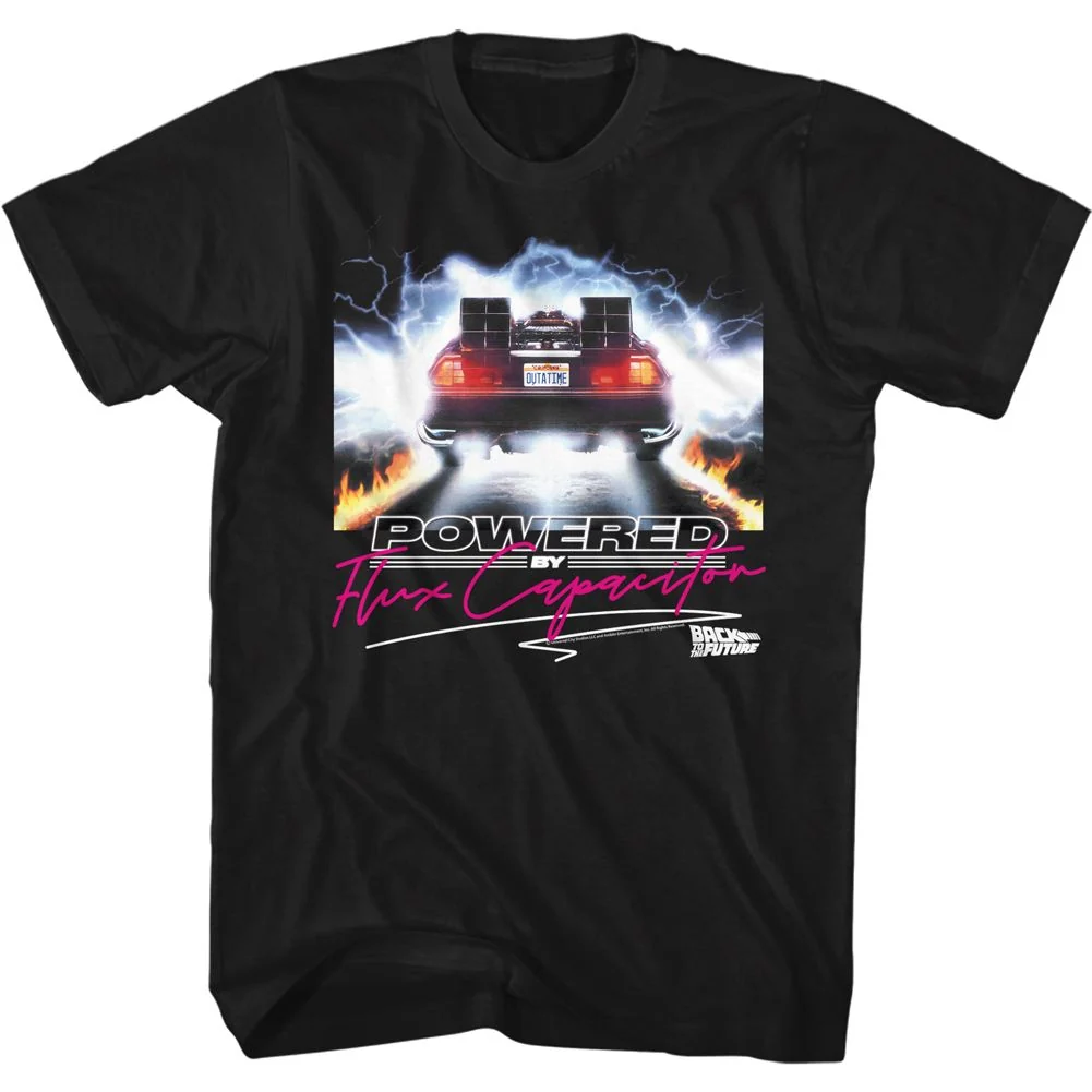 Rockinstone Back To The Future Movie Powered By Flux Black Adult T-shirt Size:m