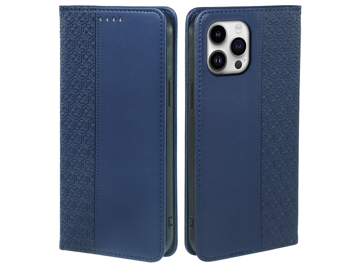 Capa Em Couro Pu Com Suporte, Para Apple Iphone 16 Pro Max Azul