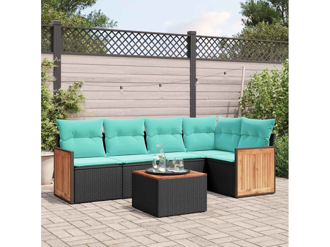 Vidaxl Conjunto De Sofá De Jardim Com 6 Peças E Almofadas Em Rattan Sintético Preto