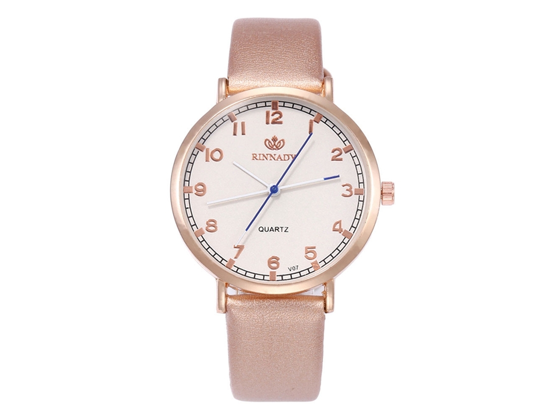 Relógio de quartzo moderno com pulseira de couro PU para casais, mostrador redondo simples (dourado)