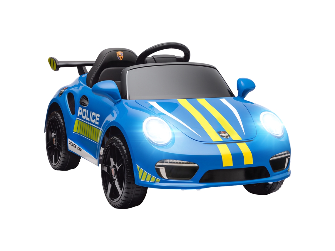 Carro Elétrico Policial Infantil com 12v Motor Duplo Sirene Luz e Buzina na Cor Azul VOLTEDGE