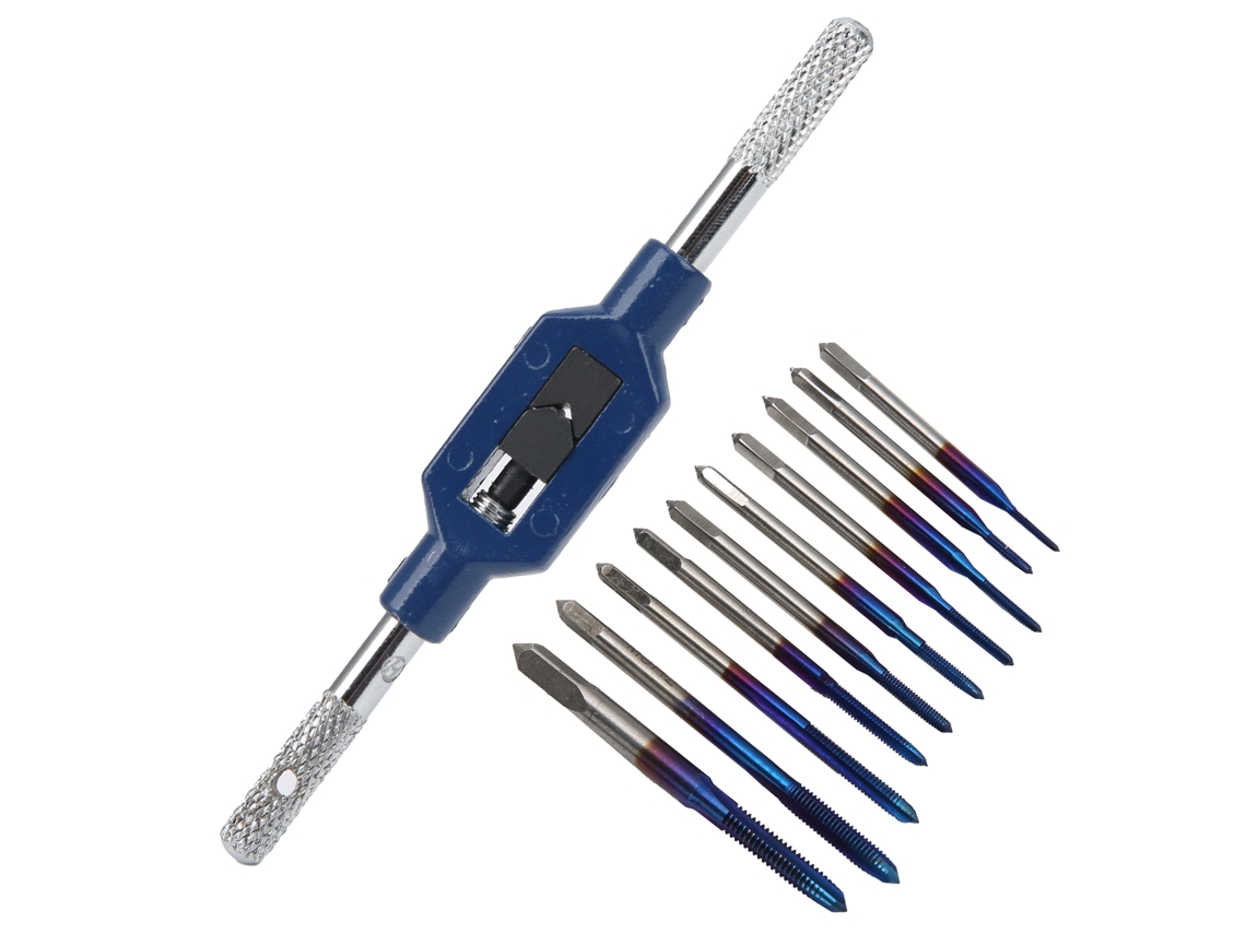 Kit De Rosqueamento Com Broca De Aço Tungstênio Azul