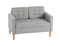 Sofá 2 Lugares Cinzento Claro 117x62x78cm Com Armazenamento, Encosto Capitonê E Pés De Madeira, Prático E Compacto Para Quarto E Sala