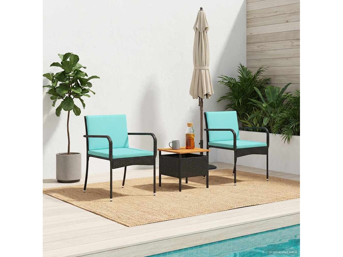 Vidaxl Conjunto Para Jardim Preto Vime Pe