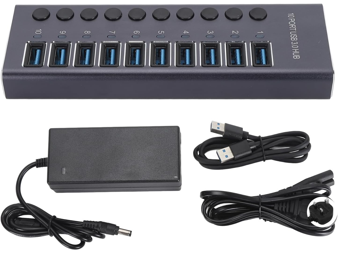 Hub Usb 3.0 De 10 Portas Com Interruptores Alimentação Led