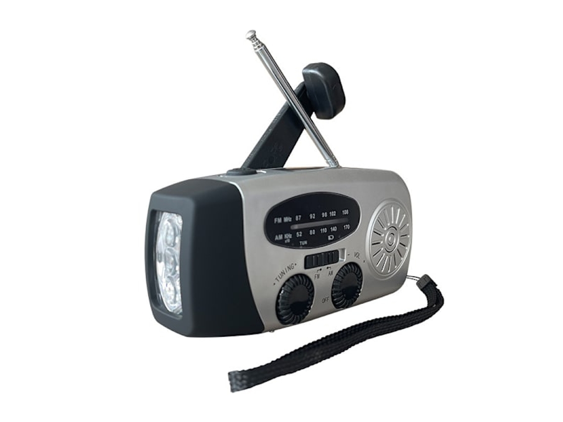 RÁDIO DE MANIVELA AQUAFORGE com célula solar, lanterna, bateria externa de 2000mah