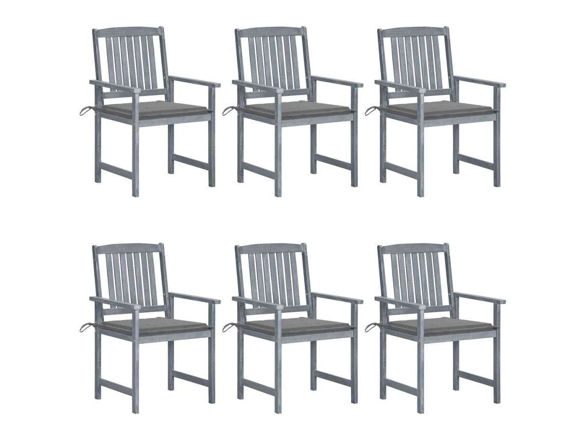 Cadeiras De Jardim C/ Almofadões 6 Pcs Acácia Maciça Cinzento Dkd Home Decor