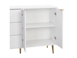 Buffet De Sala Com Portas E Gavetas, Prateleiras Internas, Punhos E Pés Metálicos Dourados Design Elegante
