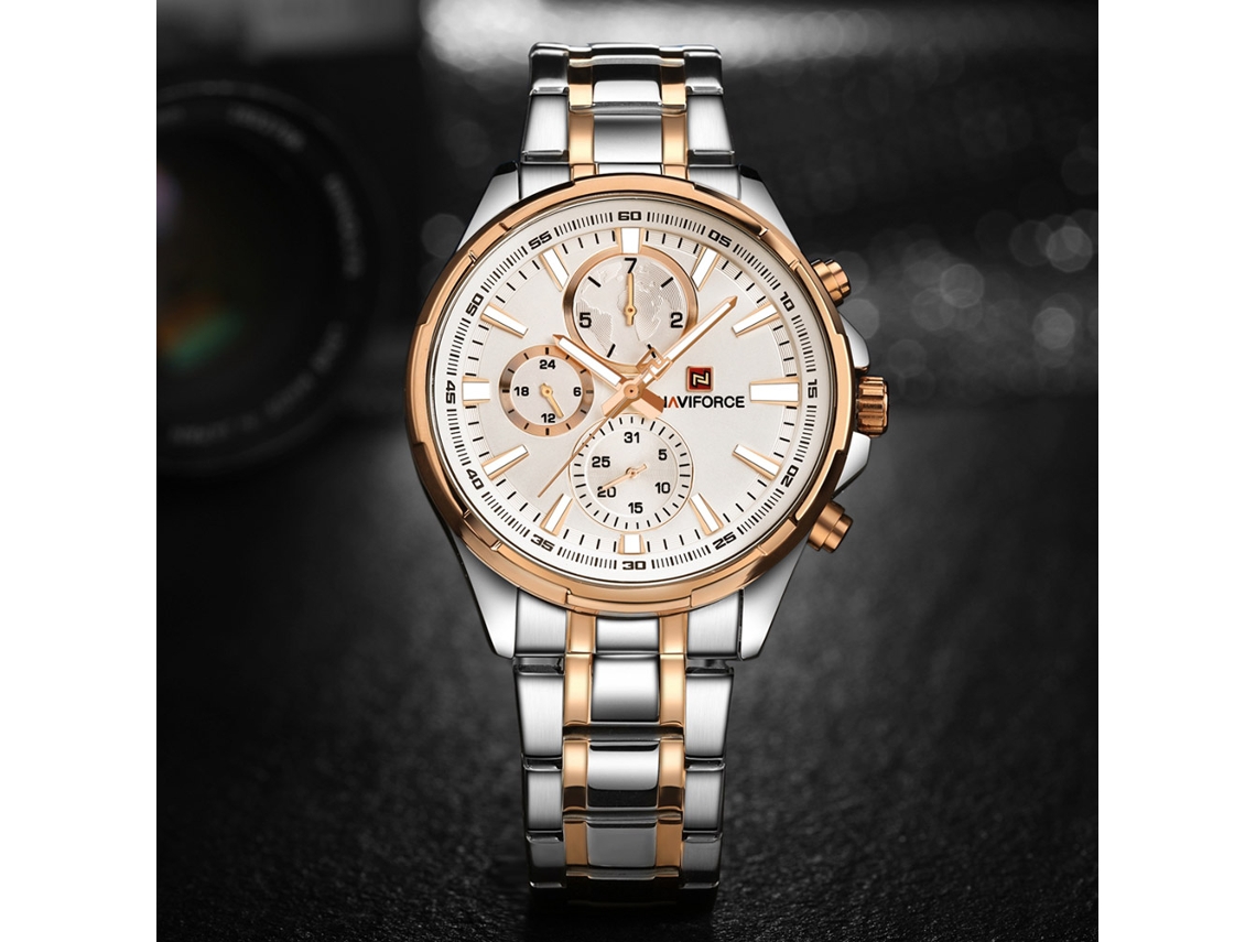 Reloj Hombre Naviforce Acero Resistente Al Agua Cuarzo Con Calendario (oro)