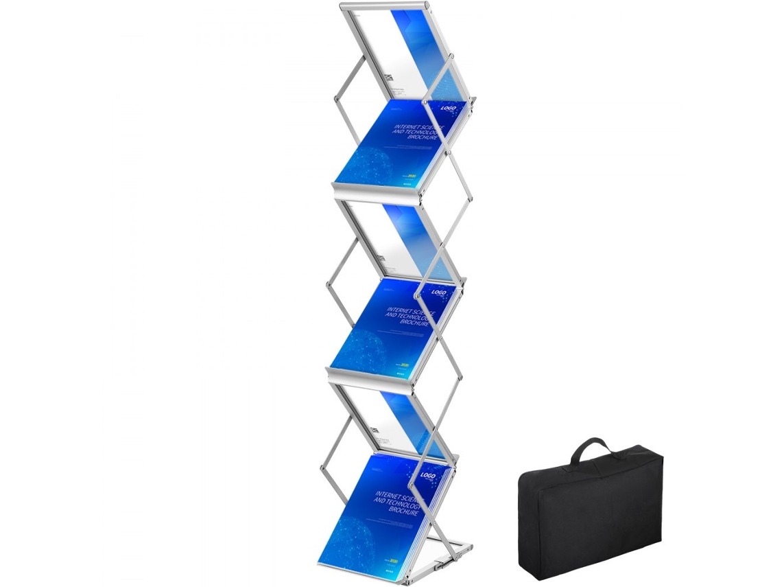 Expositor Portátil De Revistas E Folhetos Com 6 Bolsos A4 Em Alumínio Tekmaquinas