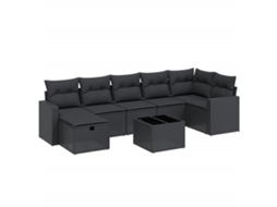 Conjunto de 8 sofás de jardim com almofadões Vime Pe Preto MAISON EXCLUSIVE (N/A)
