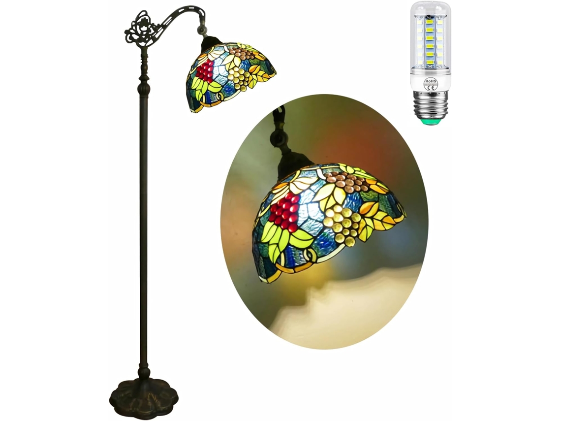 Luminária De Chão Tiffany 30cm Com Cúpula Vidro Fumê Cor Uva, 48w, Luminária De Leitura, Haste Flexível Ajustável, 165cm