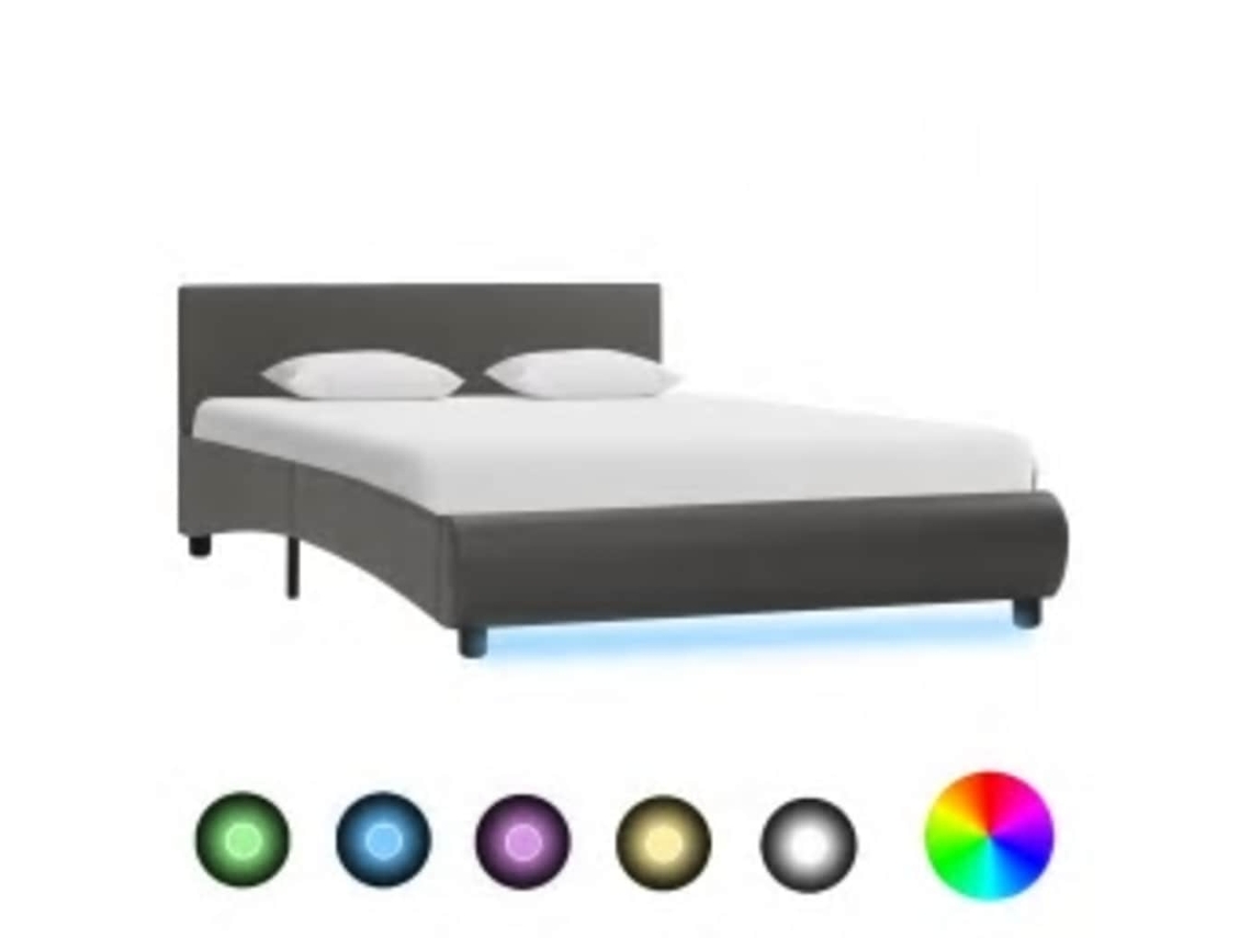 Vidaxl Estrutura de Cama com Led 140x200 Cm Couro Artificial Cinzento