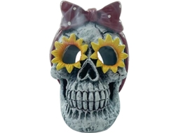 Crânio gótico com almofadas decorativas de rosa, modelo de crânio humano para o Halloween e festivais.