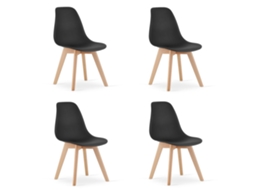 Cadeira De Jantar Conjunto De 4 Peças Kito Assento Preto, Pernas Pretas, Assento Ergonômico, Encosto