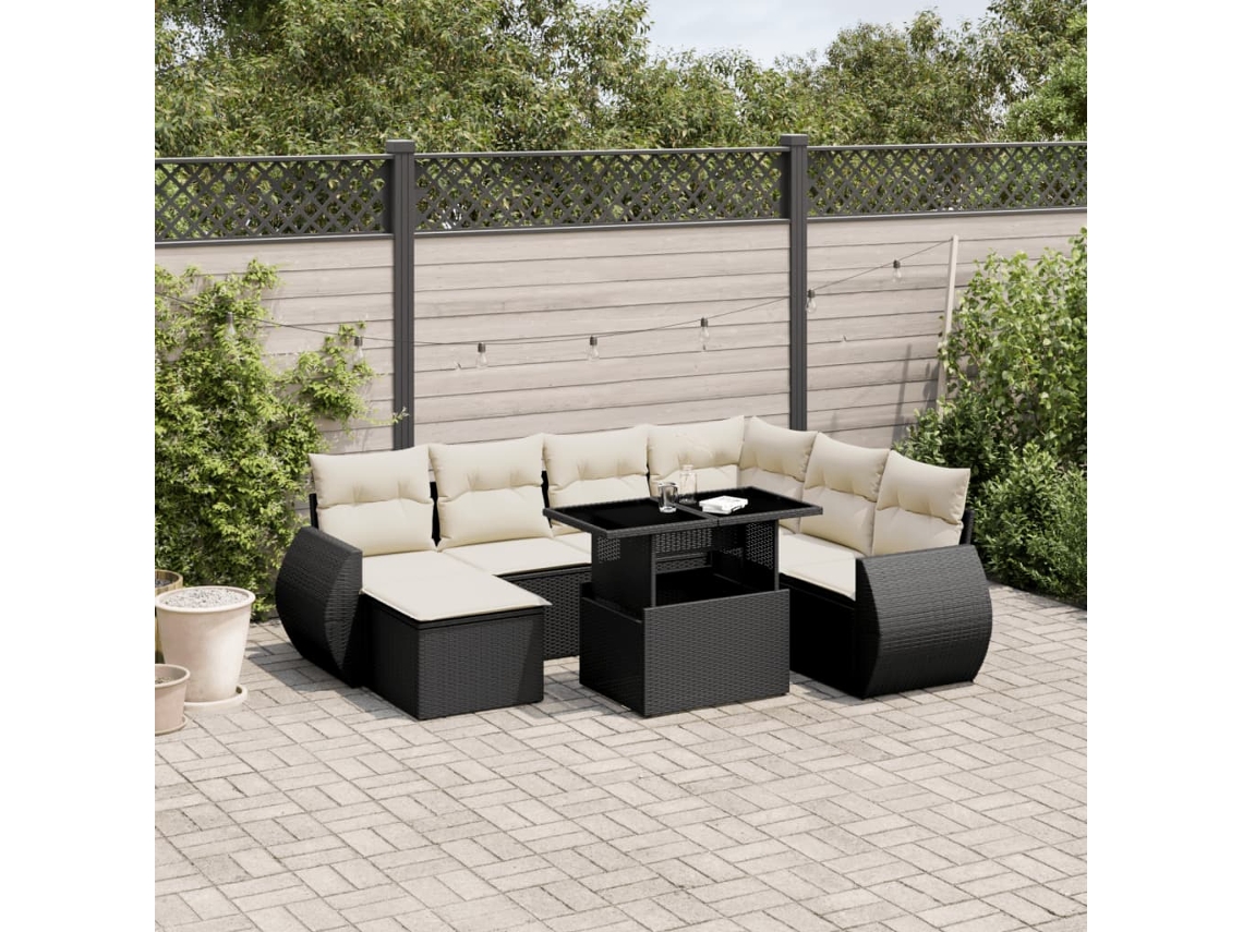 Conjunto de 8 Sofás de Jardim com Almofadas Vime Pe Preto Dkd Home Decor