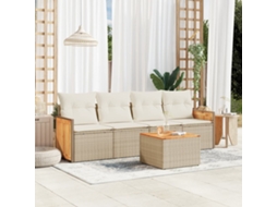 Vidaxl 5 Pcs Conjunto De Sofás P/ Jardim Com Almofadões Vime Pe Bege