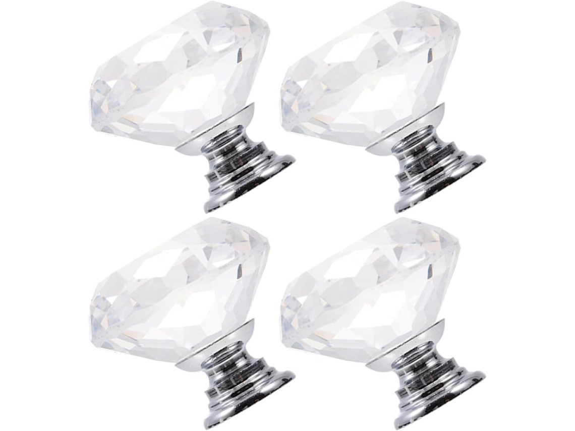 Puxadores De Cristal Para Armários Com Efeito Visual Deslumbrante, Conjunto De 4 Peças Com Furo Único Para Cozinha