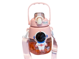 Garrafa de Água Infantil 1200ml Rosa com Canudo