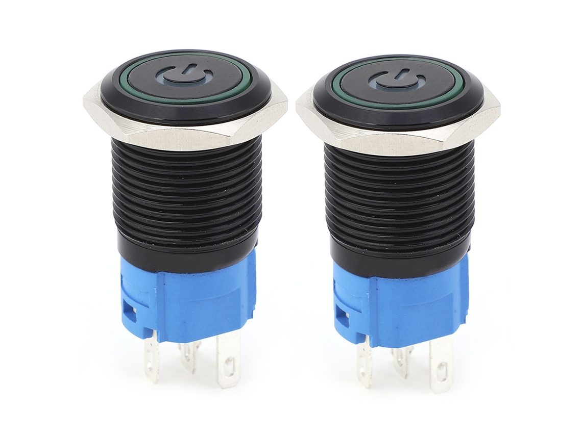 2pcs Interruptor De Metal Com Trava Automática Ip65 Com Led E Símbolo 16mm (verde 3-6vdc)