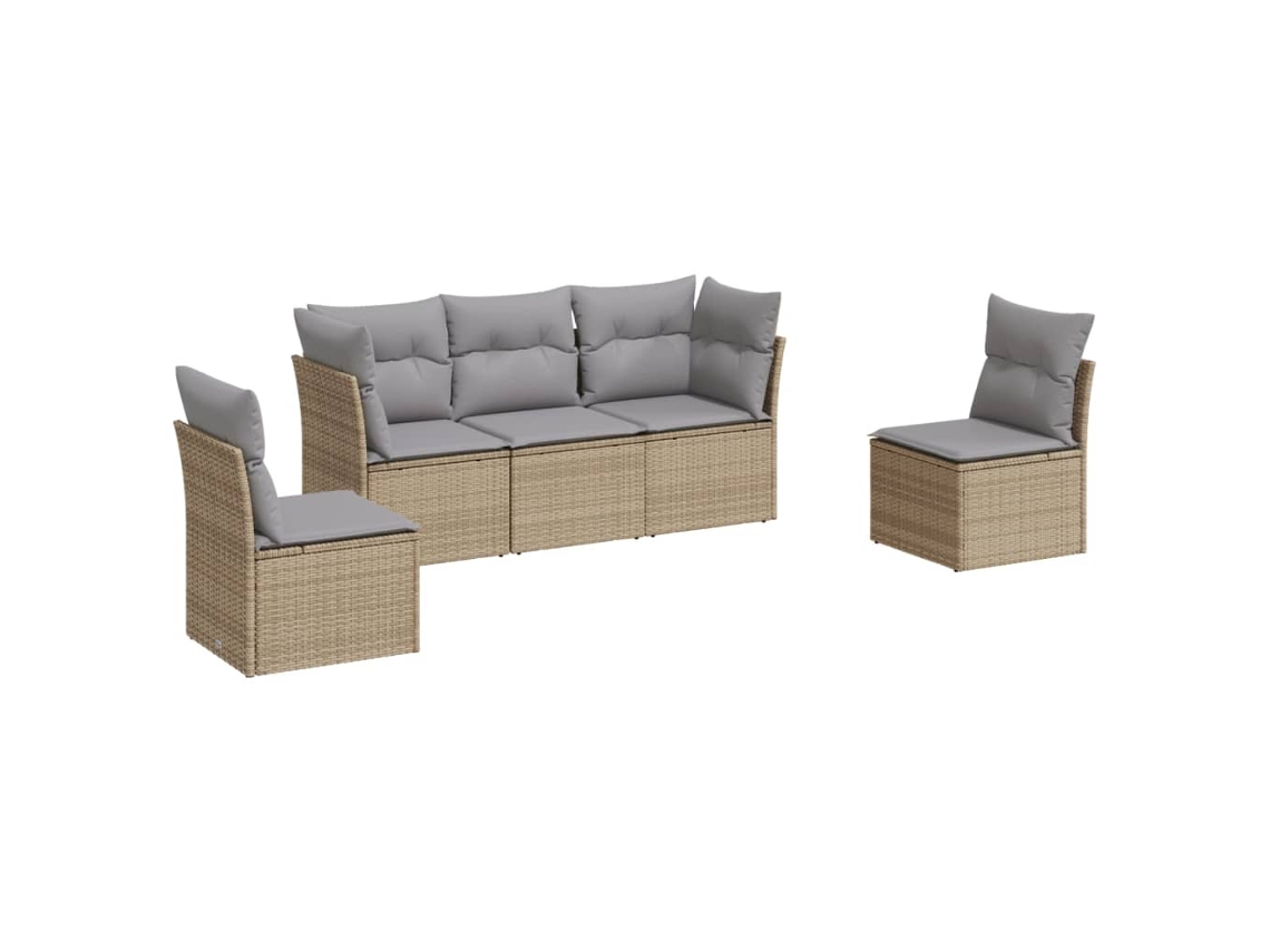 Conjunto de 5 Sofás para Jardim com Almofadões Vime Pe Bege MAISON EXCLUSIVE (5 pcs)
