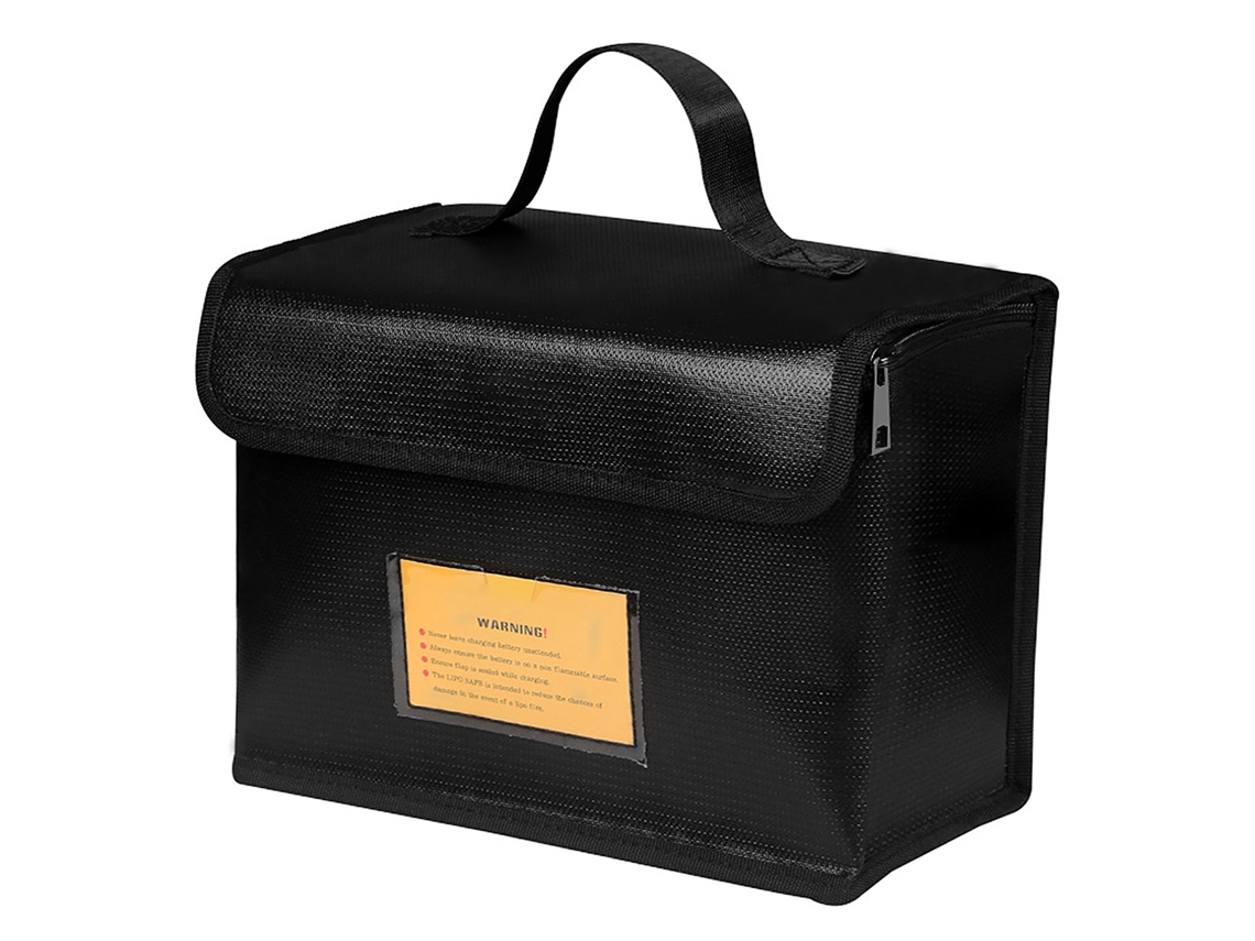 Saco de Bateria Lipo Resistente a Incêndio e À Água para Carregamento e Armazenamento com Porta de Carregamento e Bolsa de Malha 25,5x18x12cm