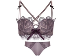 Sutiã Sexy De Calcinha Floral Sem Arame De Aço Macio Recheado Push Up Para Mulher Crop Top Respirável Lila Claro 34