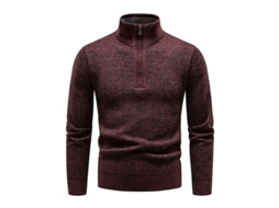 Suéter masculino de malha com zíper, gola alta, manga comprida, modelagem slim, modelo casual de inverno 2026.
