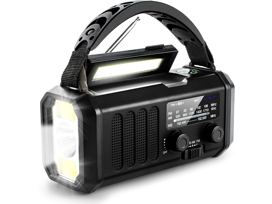 Rádio Solar AQUAFORGE com Manivela, Bateria 5000mAh, Am/fm, Lanterna LED