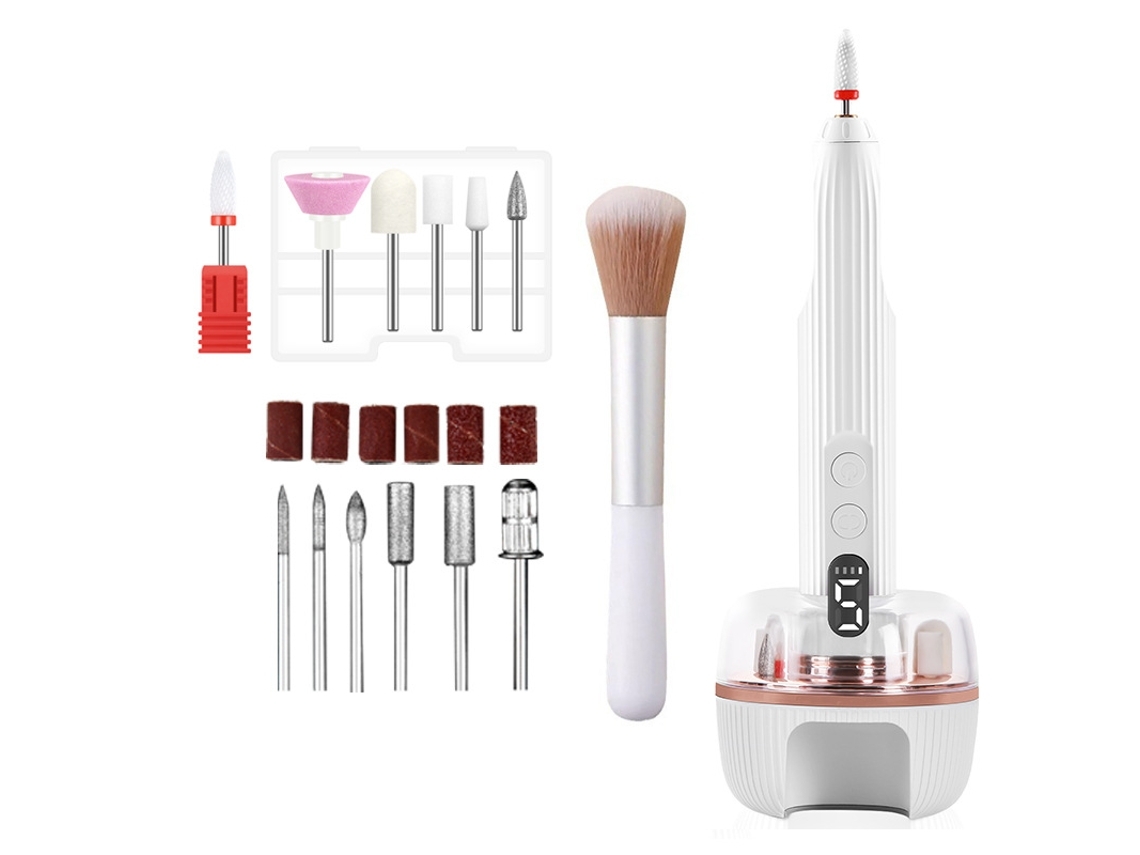 Lixa De Unhas Elétrica Profissional Recarregável Conjunto De Brocas De Unhas 12 Brocas E Base Recarregável Branco Yunzii