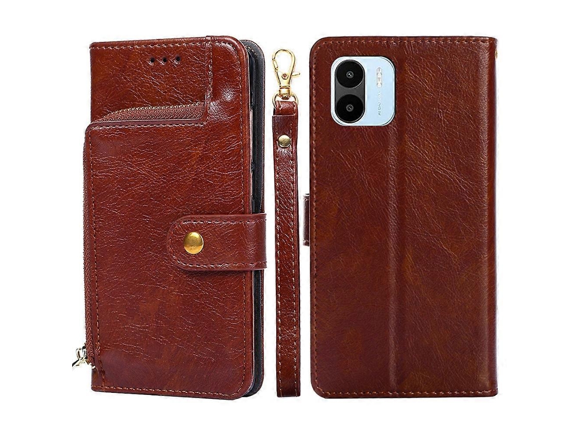 Capa De Celular Xiaomi Redmi A1 Com Zíper E Revestimento Em Couro.