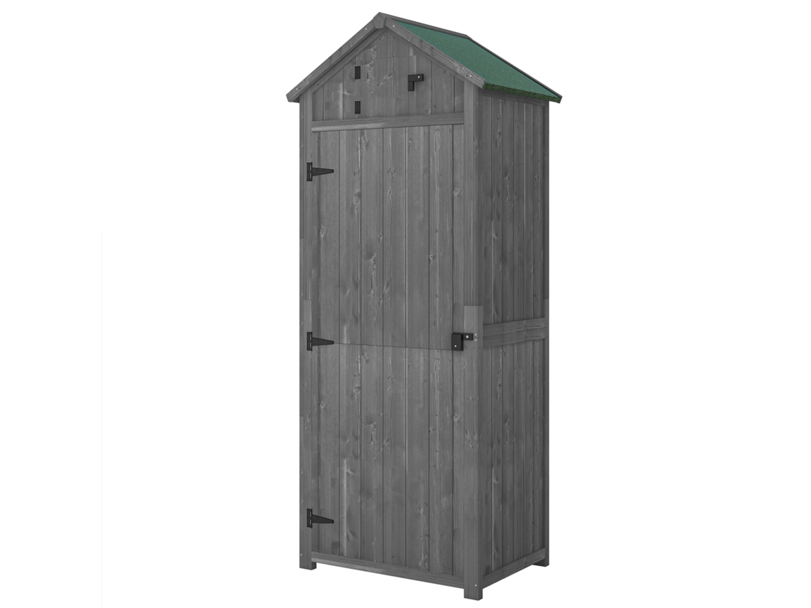 Armário De Jardim De Madeira 77x54,2x179 Cm 0,3 M² De Armazenamento Com 3 Prateleiras E 2 Portas Cinza E Verde