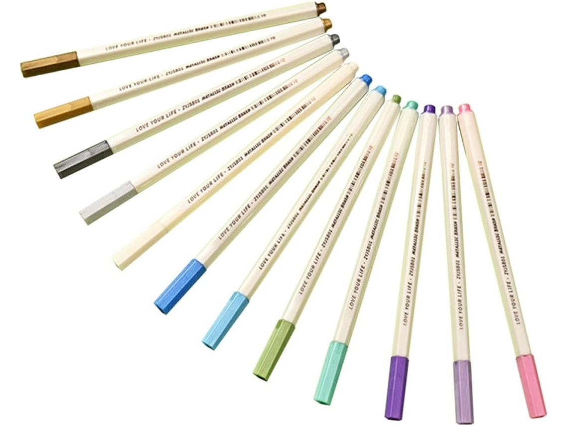 Marcadores Metálicos Com Glitter Em Material Pp, 12 Marcadores De