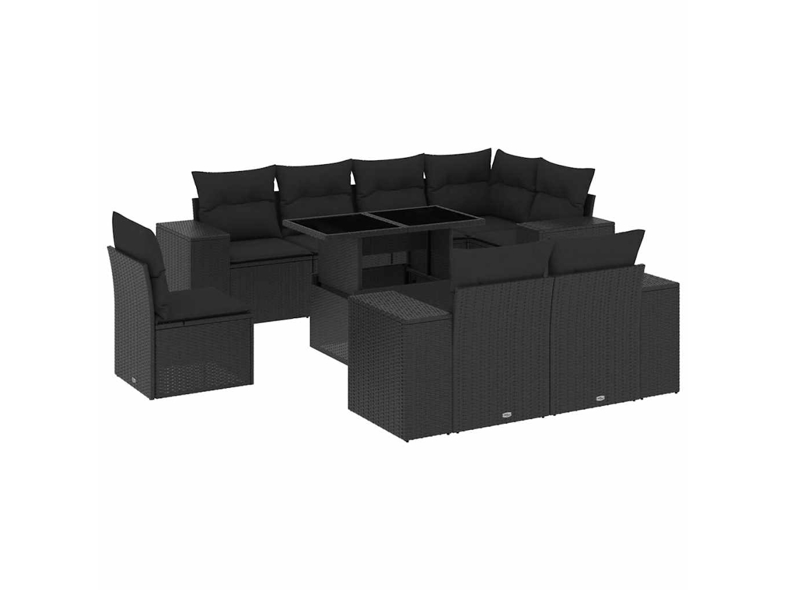 Conjunto de 9 Sofás para Jardim com Almofadões Vime Pe Preto MAISON EXCLUSIVE (9 pcs)