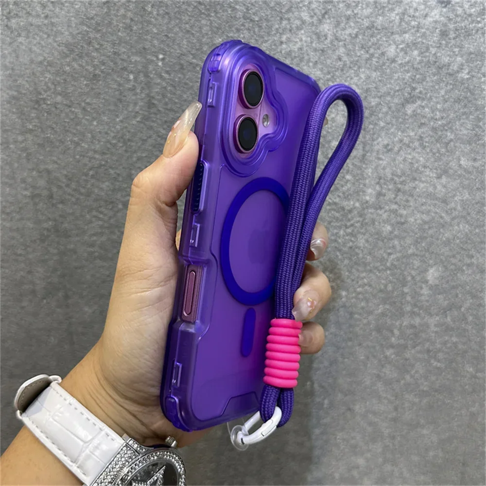 Capa Fosca Para Iphone 15 Pro (roxa), Com Pulseira Colorida/com Opções De Idioma E Resistente A Impactos.