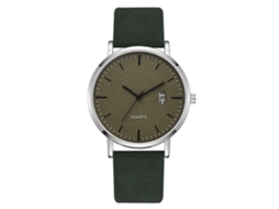 Relógio de Pulso Feminino de Moda com Mostrador Redondo Pulseira Pu Quartzo Casual Verde