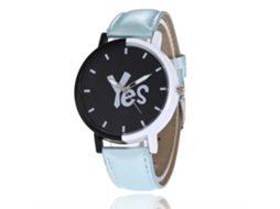 Reloj De Pulsera De Cuero Pu Para Hombre Y Mujer Con Patrón De Palabras Color Azul Claro
