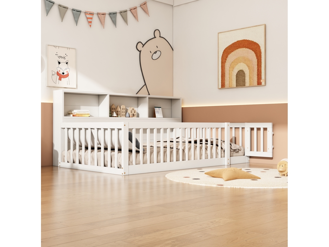 Sofá-cama Pinho Branco 90x200 Cm, Arrumação, Grades, Multifuncional