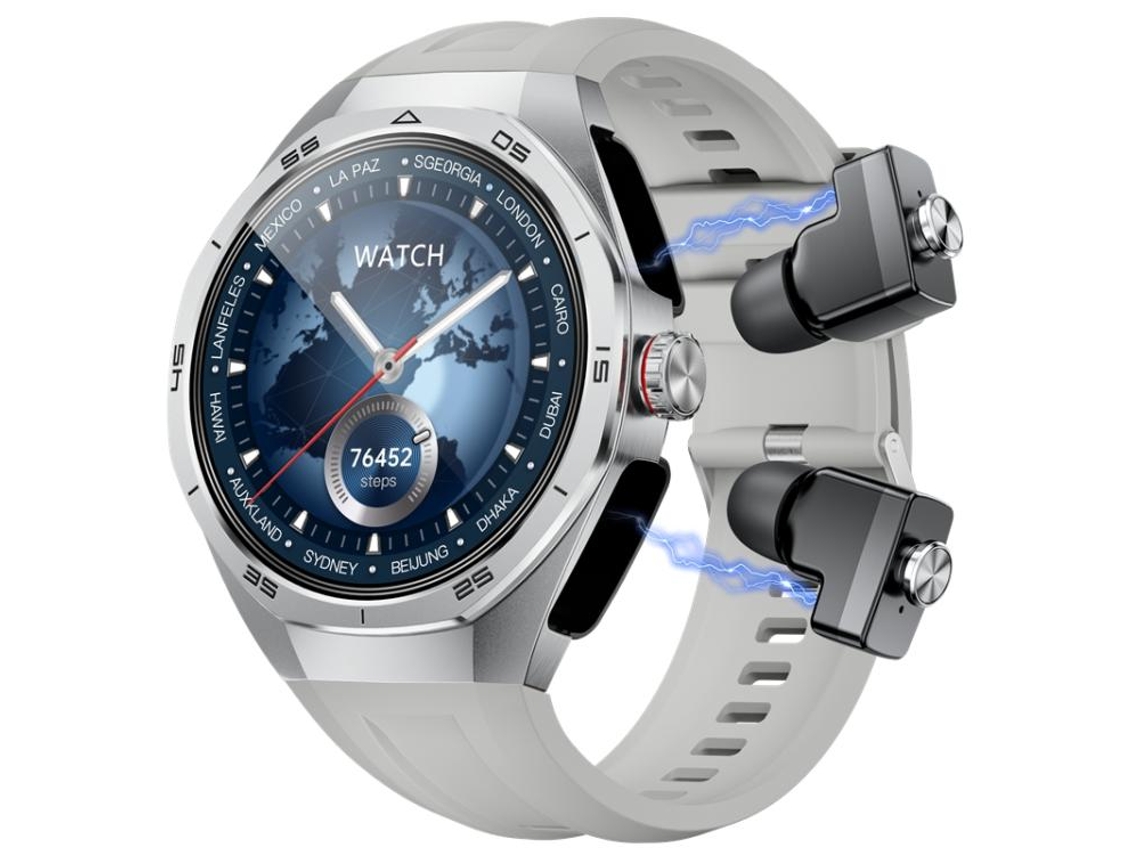 (prateado) Fone De Ouvido Bluetooth De Dupla Função Com Tela Redonda De 1,53 Polegadas E Pulseira De Silicone Para Smartwatch