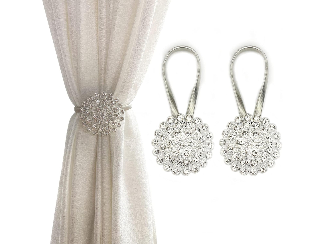 Prendedores De Cortina Magnéticos, Pacote Com 2, Flor Cristal Brilhante, Fivelas Para Fio Aço Alta Elasticidade Casa E Escritório Aquaforge