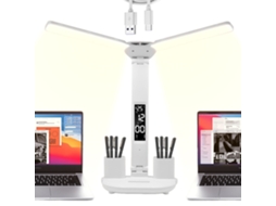MEOIRUERY Luminária De Mesa Com Modo Âmbar E Duas Cabeças, Luminária De Mesa Multifuncional Com Modo Natural, Suporte Para Caneta E Relógio, Temperatura, Contro
