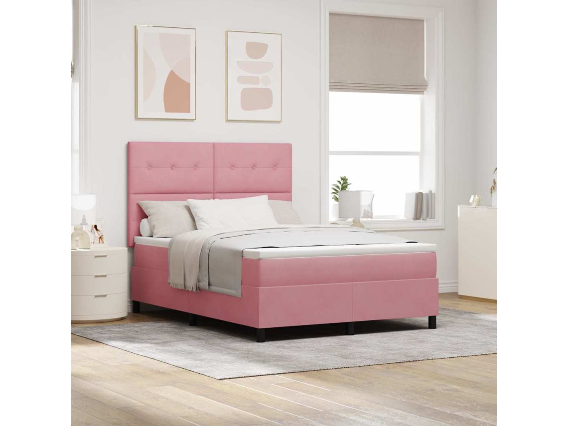 Vidaxl Cama Box Com Cabeceira Rosa 140 X 190 Cm Veludo