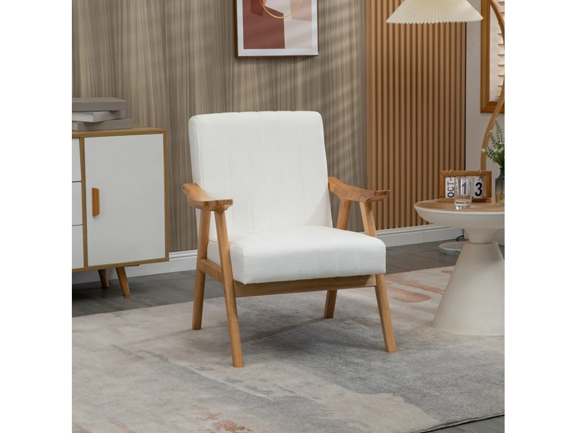 Polstersessel Im Skandi-design, Samtoptik, Massivholzrahmen, 68 X 74 X 82cm, Natur+creme