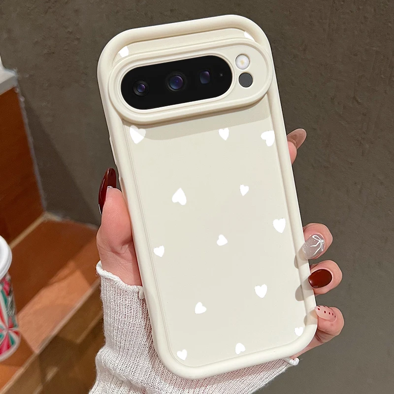 Capa Protetora Macia Com Estampa De Coração (branca) Para Google Pixel 8, À Prova De Choque.