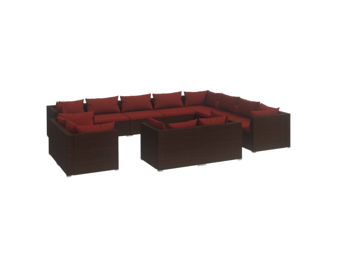 Maison Exclusive - 12 Pcs Conjunto Lounge Jardim C/ Almofadões Vime Pe Castanho