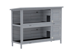 Gaiola para coelhos de madeira com cercado cinza 136,4x50x93 Cm, com 2 andares, telhado de asfalto, portas | S/MARCA